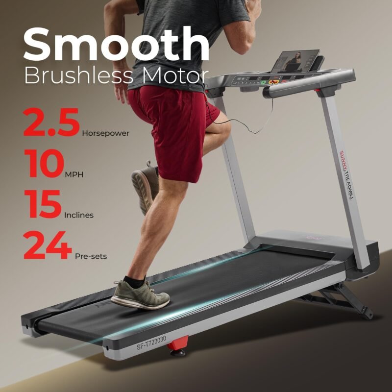 Sunny Health & Fitness Premium Foldable Treadmill for Home, Running or Walking with Auto Incline, Shock Absorption, Digital Display, Optional 20” Running Deck, Free SunnyFit App Bluetooth Connection - Image 10