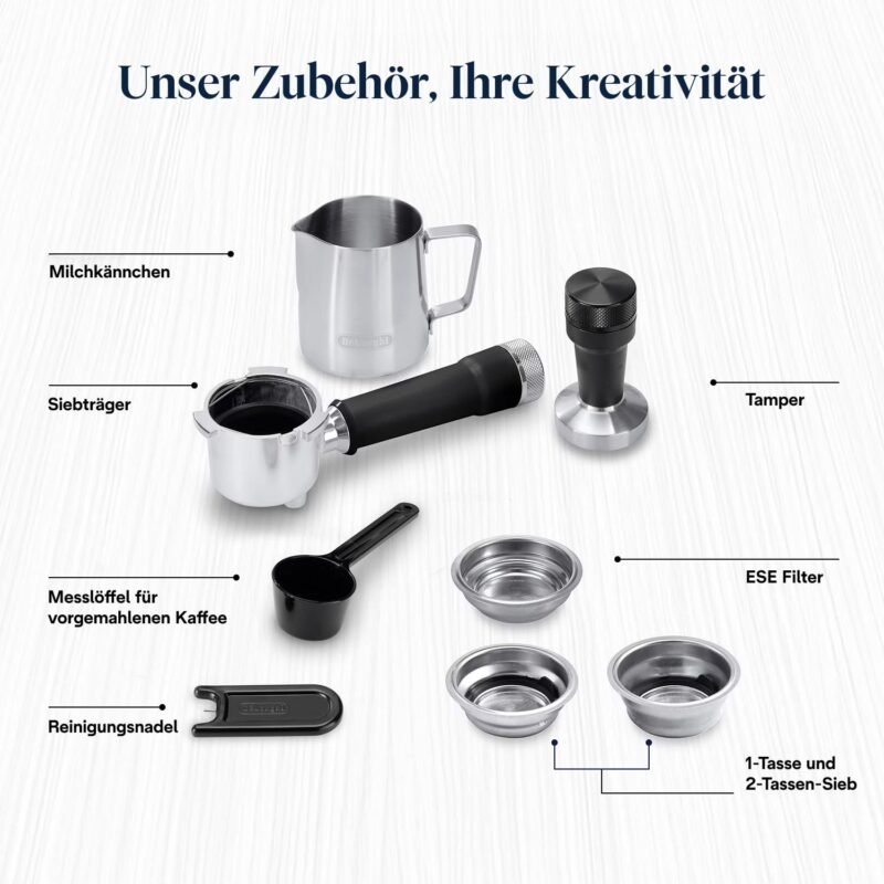 De'Longhi Dedica Style EC685.M Espresso Machine – Slim 15 cm Design, Milk Frother, 15-Bar Pressure, 1L Water Tank, Compatible with Ground Coffee & ESE Pods, Stainless Steel - Image 54