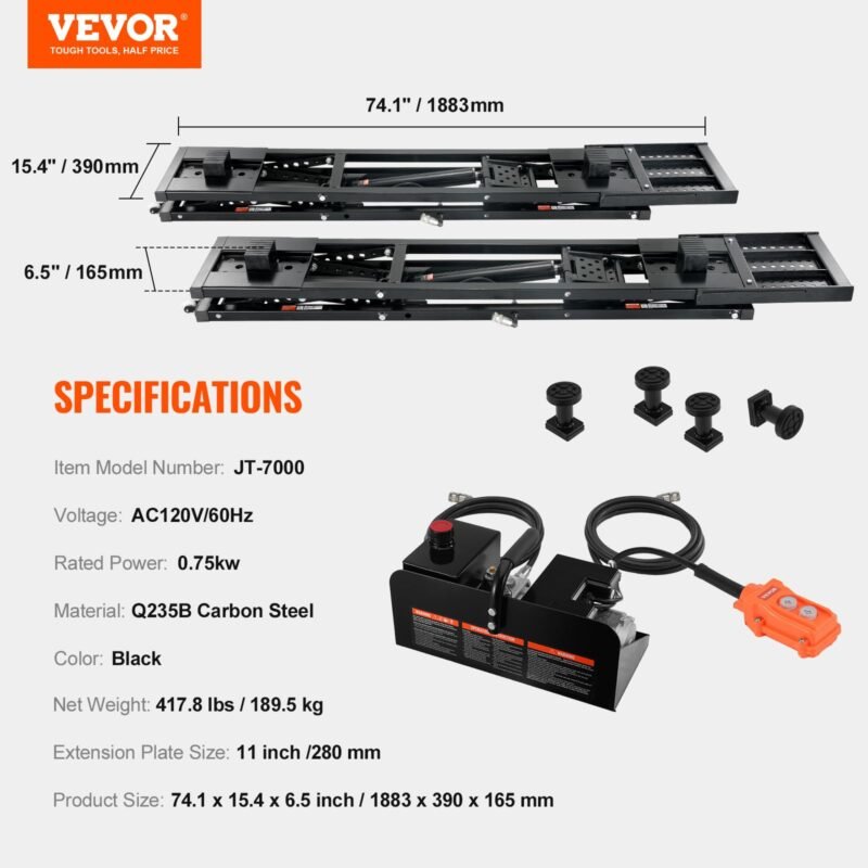 VEVOR Portable Car Lift – 7,000 lbs / 3,175 kg Capacity, 26.8" Max Height, Heavy-Duty Carbon Steel, 120V Scissor Lift for Garage, SUV, and Truck Maintenance - Image 16