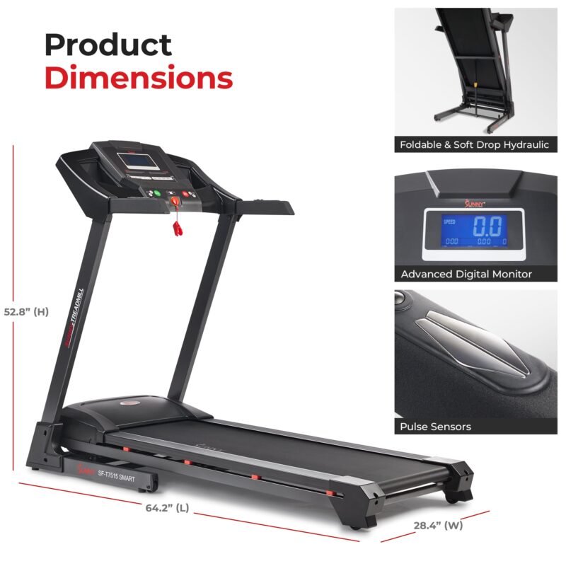 Sunny Health & Fitness Premium Foldable Treadmill for Home, Running or Walking with Auto Incline, Shock Absorption, Digital Display, Optional 20” Running Deck, Free SunnyFit App Bluetooth Connection - Image 8