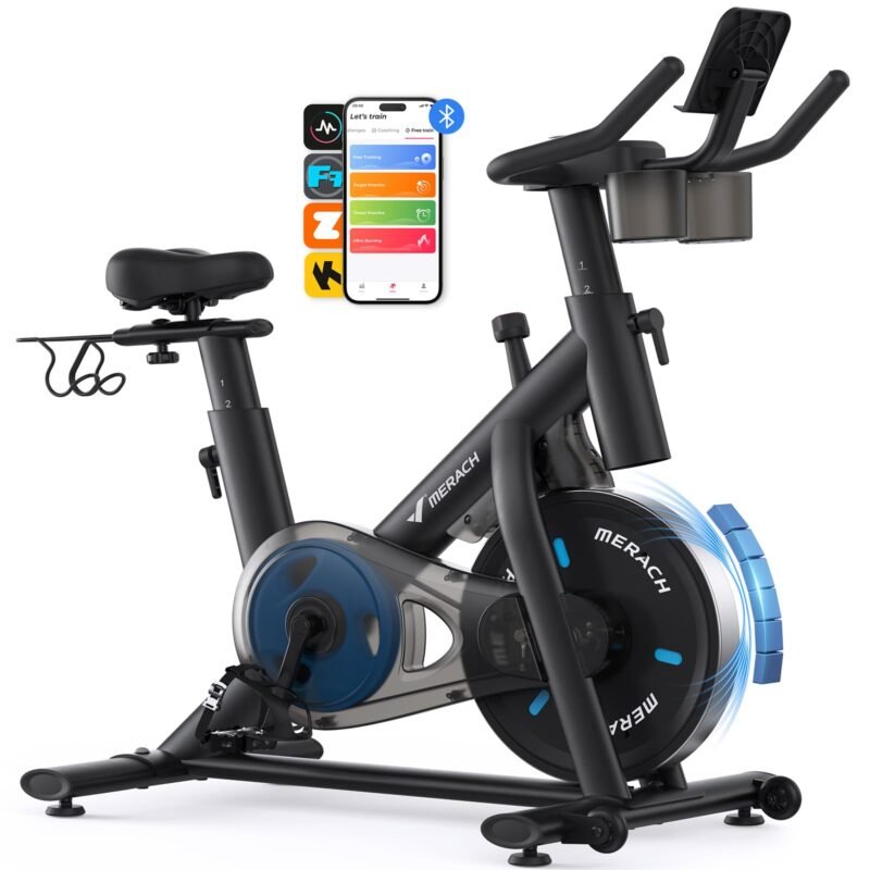 MERACH Exercise Bike, Brake Pad Stationary Bike with Exclusive App, Low Noise Indoor Cycling Bike with 300lbs Weight Capacity, Tablet Mount and Fitness Courses for Weight Loss - Image 2
