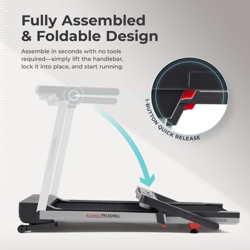Sunny Health & Fitness Premium Foldable Treadmill for Home, Running or Walking with Auto Incline, Shock Absorption, Digital Display, Optional 20” Running Deck, Free SunnyFit App Bluetooth Connection - Image 11