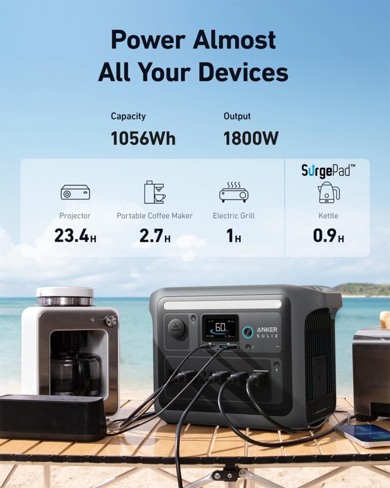 Anker SOLIX C1000 1056 Wh Portable Power Station – 1800 W (2400 W Surge) Solar Generator, Full Charge in 58 Min, LiFePO4 Battery for Home Backup & Camping - Image 5