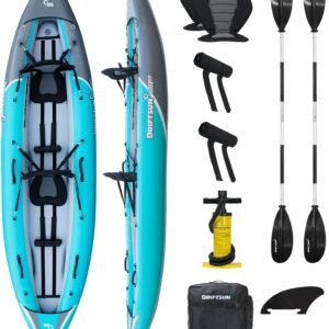 Driftsun Rover Inflatable Kayak - Inflatable White Water Kayak - Inflatable 1 and 2 Person Kayaks for Adults with High Pressure Floor, Padded Seats, Action Cam Mount, Aluminum Paddles, and Pump
