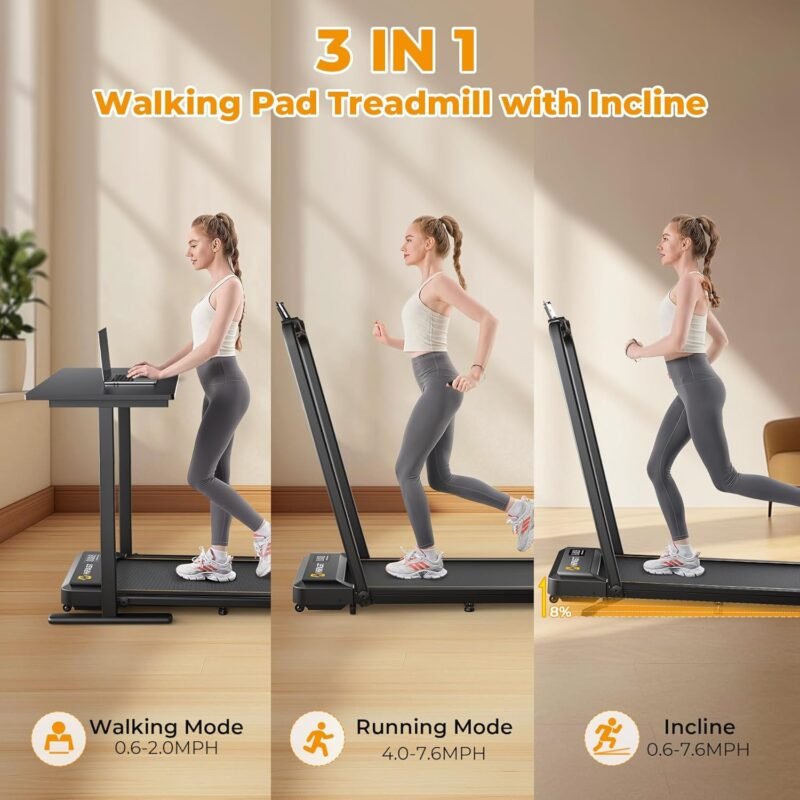 Walking Pad, Under Desk Treadmill for Home Office, Small Walking Pad with Handle Bar and Incline, Foldable Treadmill with Remote Control, APP - Image 3