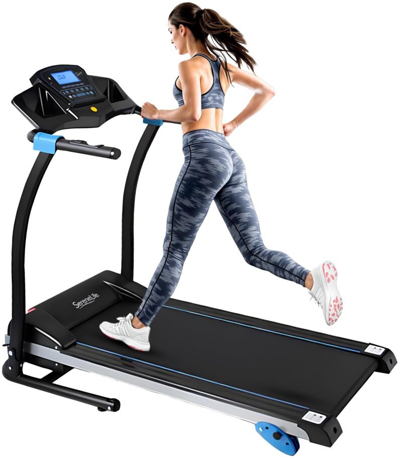 SereneLife Electric Folding Treadmill Exercise Machine - Smart Compact Digital Fitness Treadmill Workout Trainer w/Bluetooth App Sync, Manual Incline Adjustment, for Walking, Running, Gym - Image 6