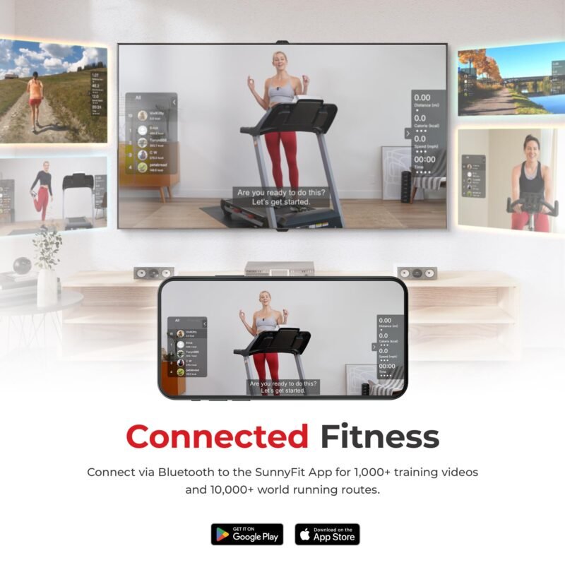 Sunny Health & Fitness Premium Foldable Treadmill for Home, Running or Walking with Auto Incline, Shock Absorption, Digital Display, Optional 20” Running Deck, Free SunnyFit App Bluetooth Connection - Image 4