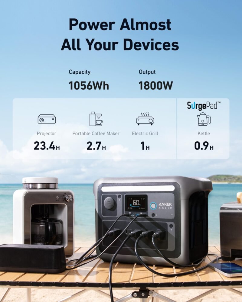 Anker SOLIX C1000 1056 Wh Portable Power Station – 1800 W (2400 W Surge) Solar Generator, Full Charge in 58 Min, LiFePO4 Battery for Home Backup & Camping - Image 16