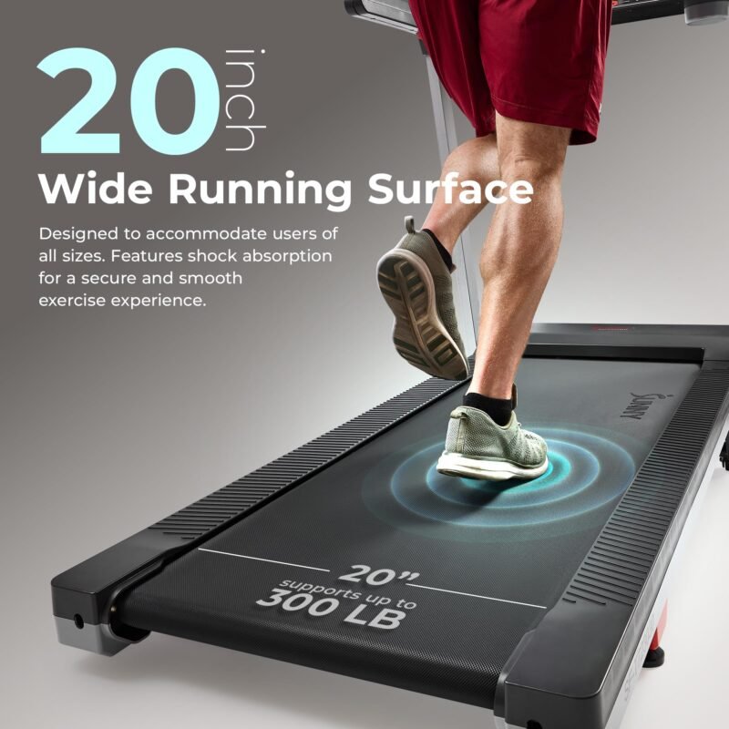 Sunny Health & Fitness Premium Foldable Treadmill for Home, Running or Walking with Auto Incline, Shock Absorption, Digital Display, Optional 20” Running Deck, Free SunnyFit App Bluetooth Connection - Image 12