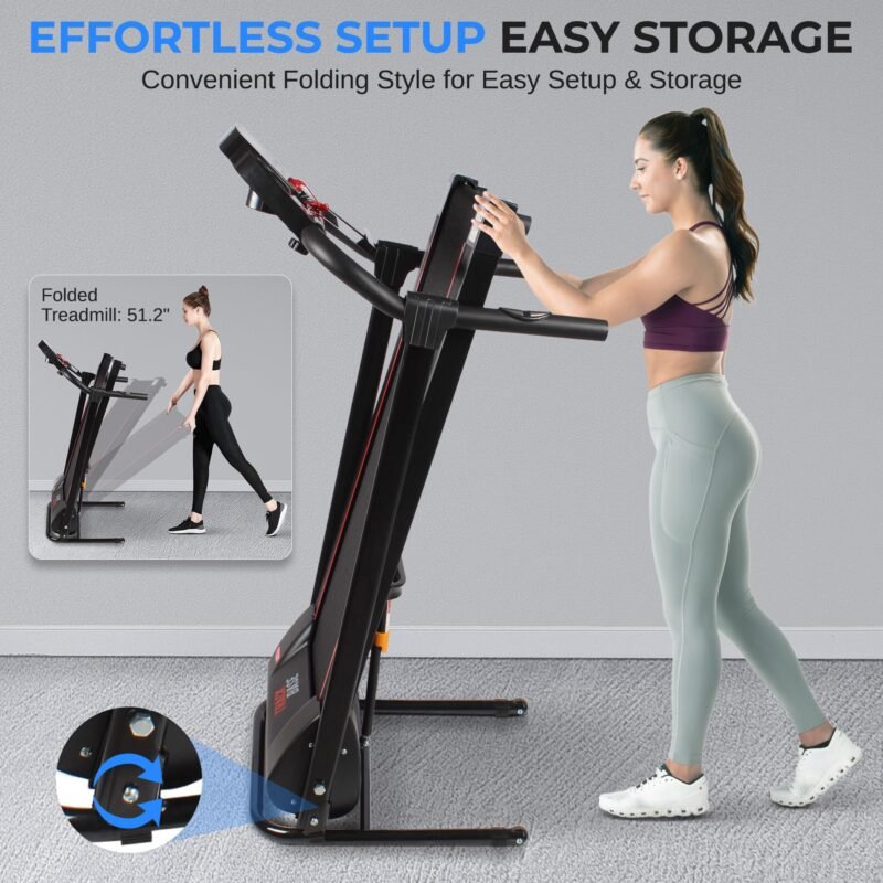 SereneLife Electric Folding Treadmill Exercise Machine - Smart Compact Digital Fitness Treadmill Workout Trainer w/Bluetooth App Sync, Manual Incline Adjustment, for Walking, Running, Gym - Image 38