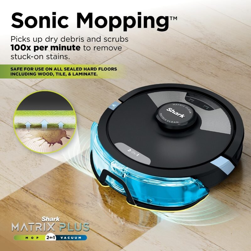 Shark Matrix Plus 2-in-1 Robot Vacuum & Mop with Sonic Mopping, Matrix Clean Navigation, Self-Empty HEPA Base, Precision Mapping, CleanEdge Technology, Pet Hair Removal, WiFi/App Control, RV2610WA - Image 12